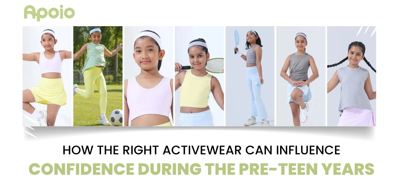 Pre-teen girl wearing comfortable activewear with a confident smile.